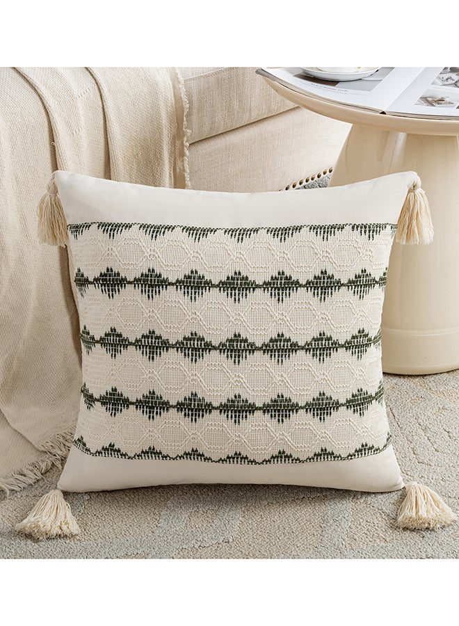 Fancy Homi مجموعة من 2 غطاء وسادة زخرفي عتيق للكنبة، السرير والأريكة، نمط ساحلي بوهيمي وريفى مع خيوط، تصميم جمالي وحديث - 45x45 سم - زيتوني - Image 2
