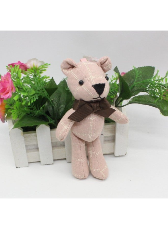 Houndstooth Bowen Bear Doll Bow Tie Teddy Bear Keychain Pendant Fabric Long-legged Bear Plush Toy Doll-Color:Pink Without Hand Rope-Height:15cm Small  - Image 1