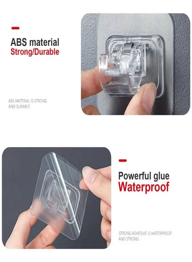 SpiderJuice 2pc Self Adhesive No Drilling Nail Punch Free Easy Adjustable Instant Wall Mount Sticking Clip Hook Bracket Rod Pole Holder for Curtain Towel Drapery Blinds at Home Kitchen Bathroom (Transparent) - Image 3