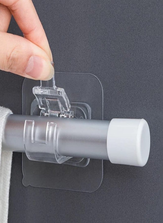 SpiderJuice 2pc Self Adhesive No Drilling Nail Punch Free Easy Adjustable Instant Wall Mount Sticking Clip Hook Bracket Rod Pole Holder for Curtain Towel Drapery Blinds at Home Kitchen Bathroom (Transparent) - Image 2