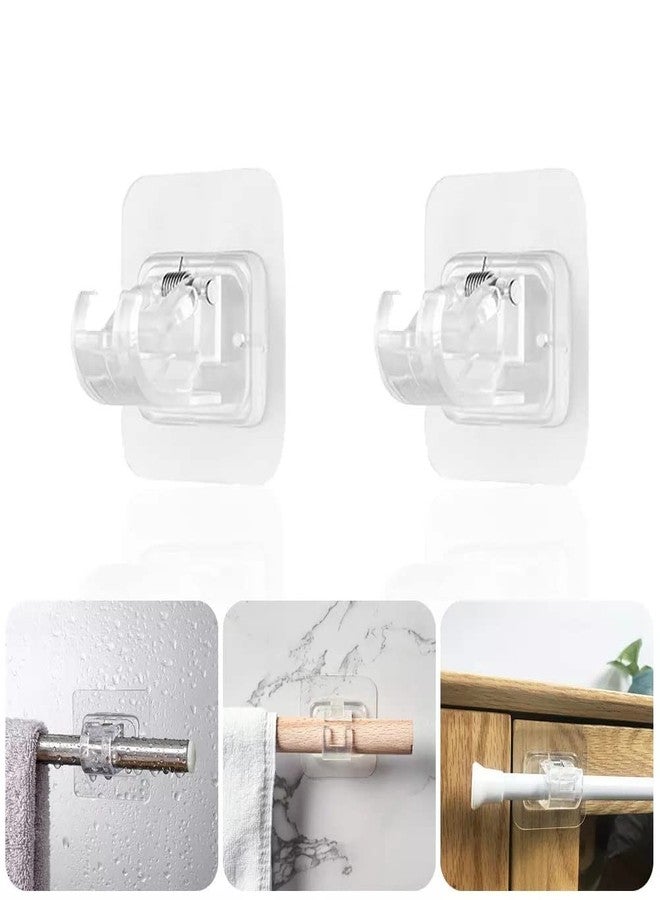 SpiderJuice 2pc Self Adhesive No Drilling Nail Punch Free Easy Adjustable Instant Wall Mount Sticking Clip Hook Bracket Rod Pole Holder for Curtain Towel Drapery Blinds at Home Kitchen Bathroom (Transparent) - Image 1