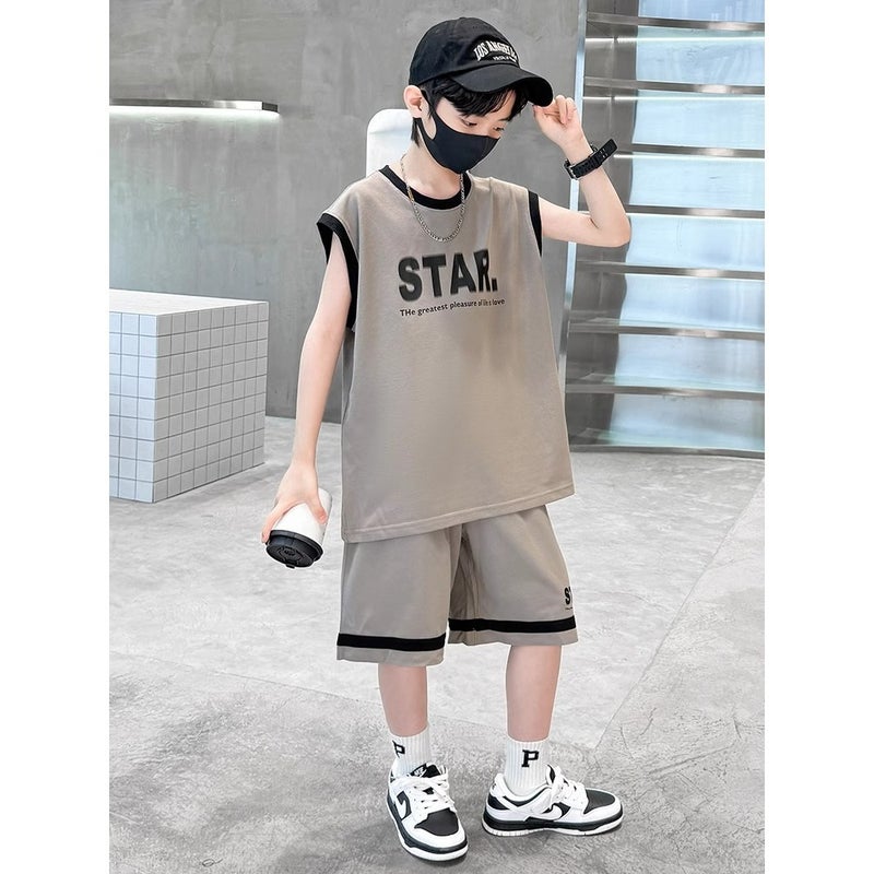 Boys' Sleeveless Suit Summer Children'S Vest Basketball Sportswear Shorts Two-Piece Set Big Boy'S Summer Fashion - Image 3