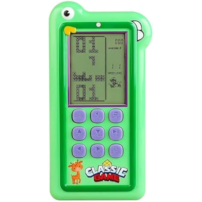 CARTOON BLOCK GAME CONSOLE DUAL GAME MODE 23/26 BRICCK GAME SILICONE BUTTONS POWERED BY RECHARGEABLE LITHIUM BATTERY/AA RETRO HAND TOY GIFTS FOR KIDS/TEENAGERS (GREEN) - Image 2