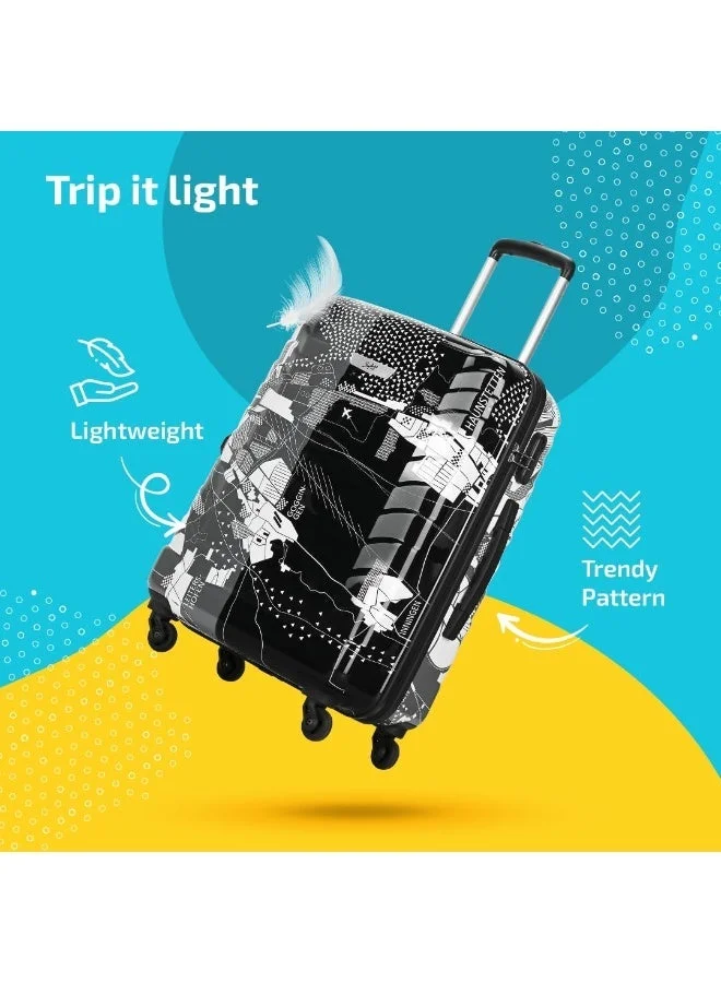 Skybags TROOPER Set of 3 Polycarbonate (PC+ABS), 4 Spinner Double Wheel Trolley Bags for Travel, Hard Case Lightweight Bag with TSA Lock, Tough Suitcase for Travel (Large-28, Medium-24, Cabin-20 Inch), Black