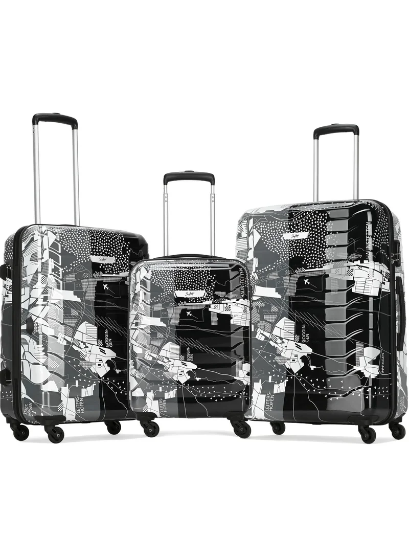 Skybags TROOPER Set of 3 Polycarbonate (PC+ABS), 4 Spinner Double Wheel Trolley Bags for Travel, Hard Case Lightweight Bag with TSA Lock, Tough Suitcase for Travel (Large-28, Medium-24, Cabin-20 Inch), Black