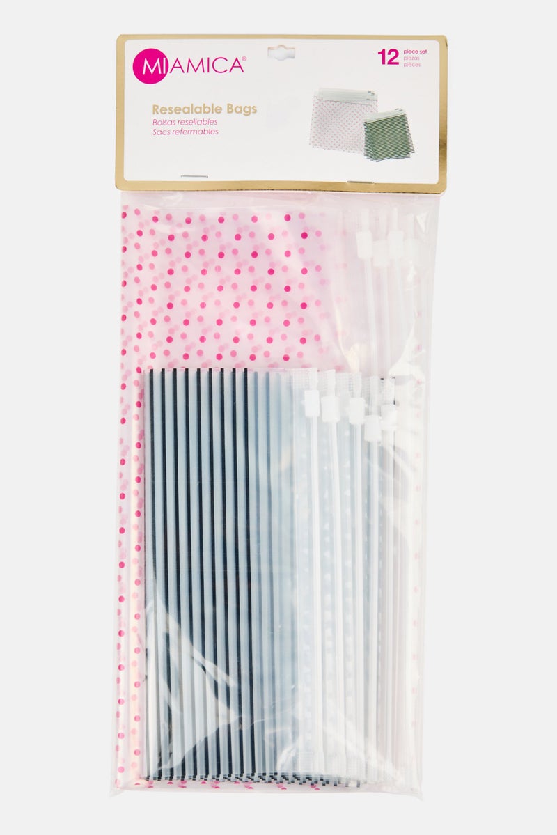 Miamica 12 Pieces Reusable And Resealable Bag, Transparent  - Image 1