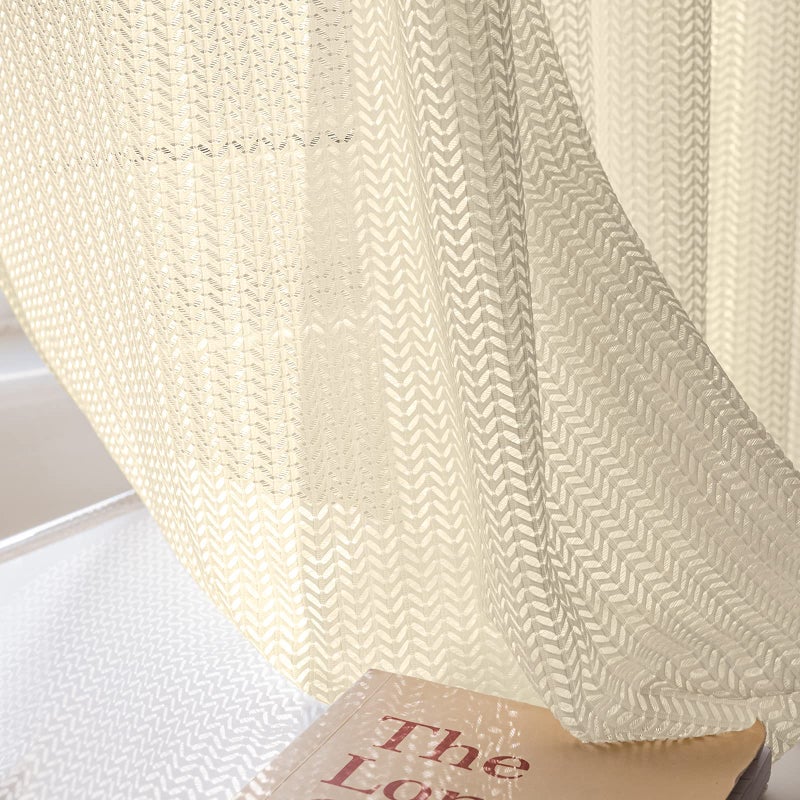JSFLY Jacquard 2 Panels Sheer Curtains 96 Inches Long Semi Sheer Grommet Solid Casual Soft Voile Drapes with Light Filter Window Treatments for Bedroom Living Room White 52 W x 96 L