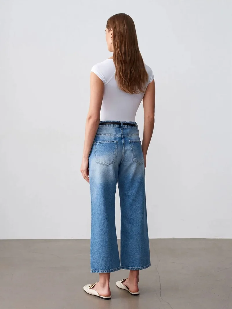 ديلفين Dilvin Low-Waist Wide-Leg Capri Jeans