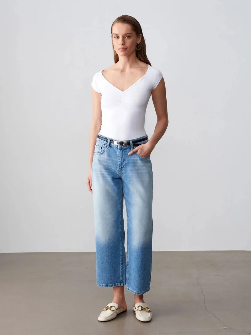 ديلفين Dilvin Low-Waist Wide-Leg Capri Jeans