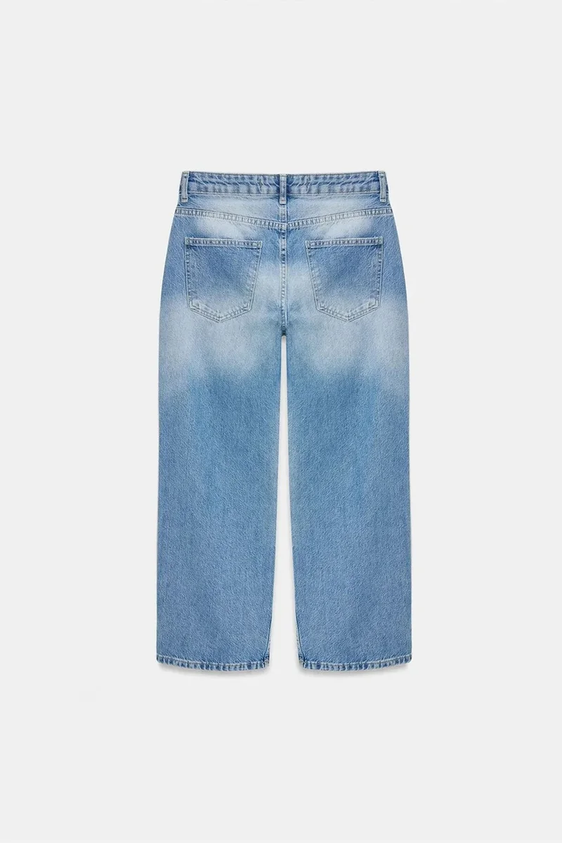 Dilvin Light-Mid Blue Denim DILVIN Low-Waist Wide-Leg Capri Jeans for Women | Best Price UAE
