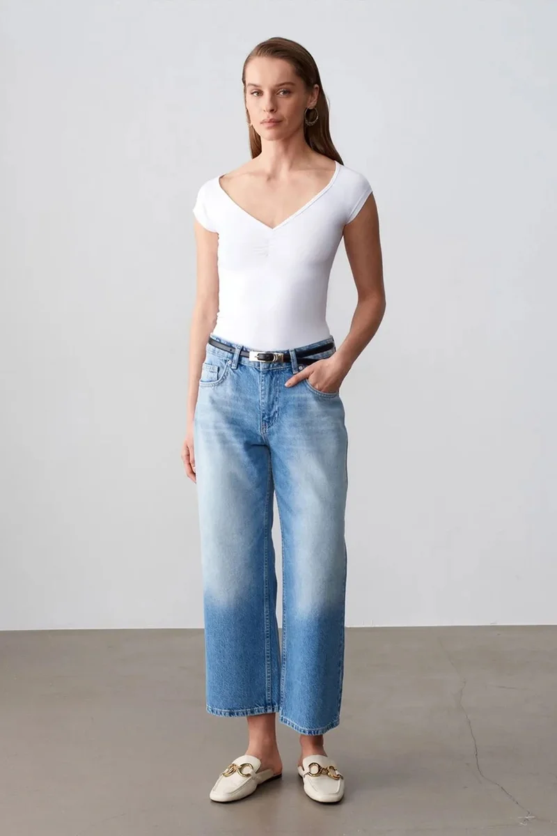 DILVIN Low-Waist Wide-Leg Capri Jeans