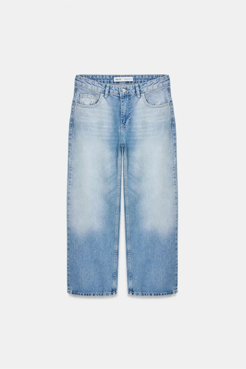 Dilvin Light-Mid Blue Denim DILVIN Low-Waist Wide-Leg Capri Jeans for Women | Best Price UAE