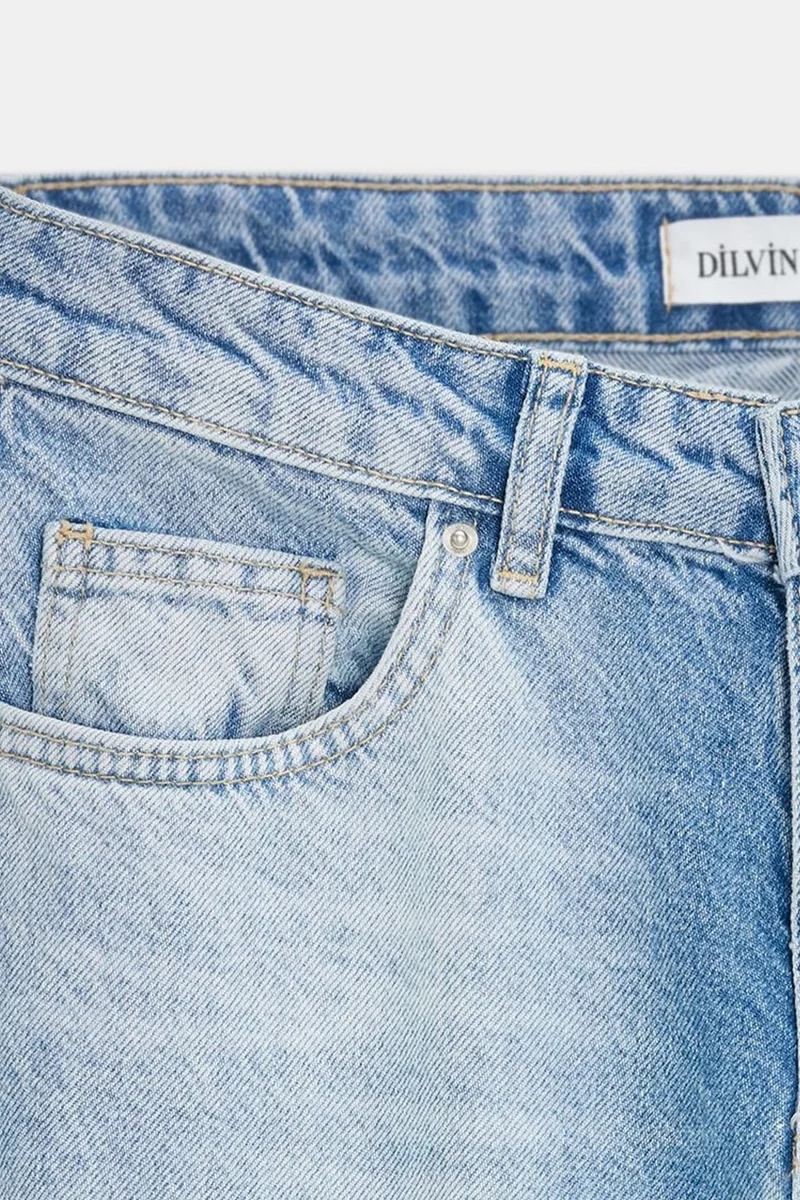 Dilvin Light-Mid Blue Denim DILVIN Low-Waist Wide-Leg Capri Jeans for Women | Best Price UAE
