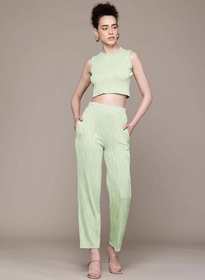 Freehand  Women Straight Fit Textured Sleeveless Mid Rise Top and Pant Co-Ord Set  | Best Price UAE