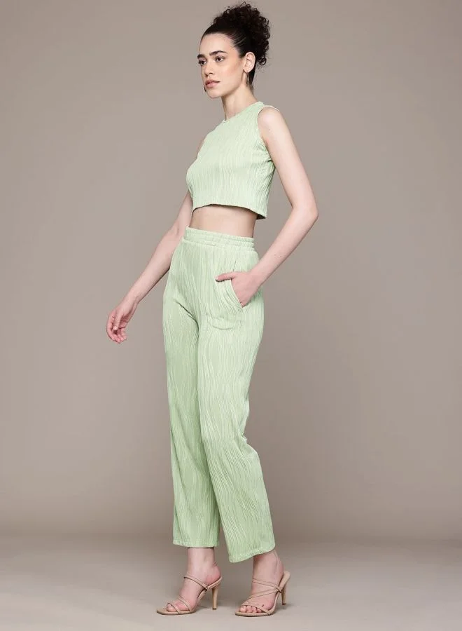 Freehand  Women Straight Fit Textured Sleeveless Mid Rise Top and Pant Co-Ord Set  | Best Price UAE