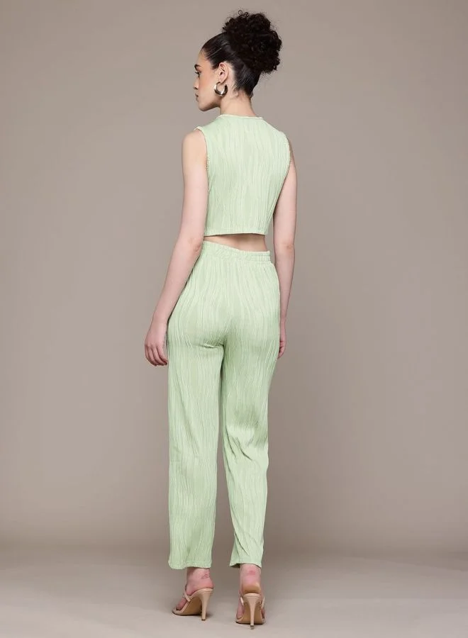 Freehand  Women Straight Fit Textured Sleeveless Mid Rise Top and Pant Co-Ord Set  | Best Price UAE