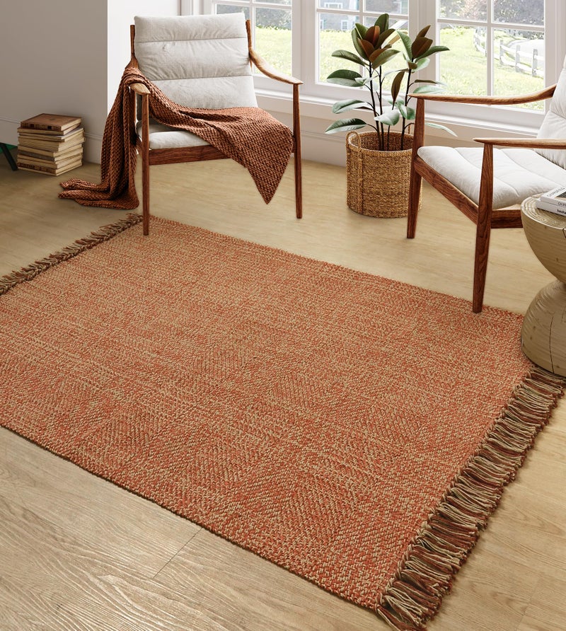 Collive Comfy Area Rug 4 x 6 Terra Woven Cotton Bedroom Rugs Modern Indoor Accent Rug Floor Carpet with Tassel for Living Room Nursery Room Dining Room Bedside