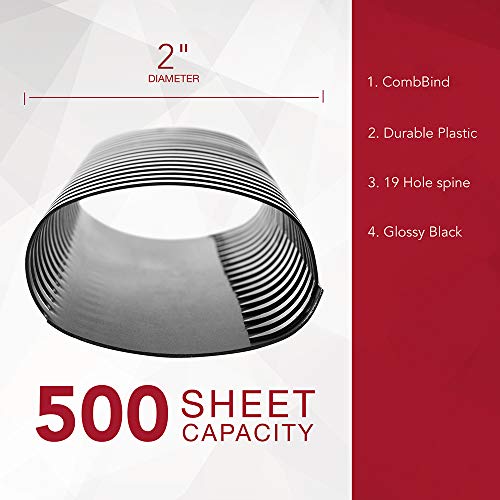GBC عمود الربط GBC / الحلزوني / الملف ، قطر 2 بوصة ، سعة 500 ورقة ، CombBind ، أسود ، 50 عبوة (4200022) - Image 3