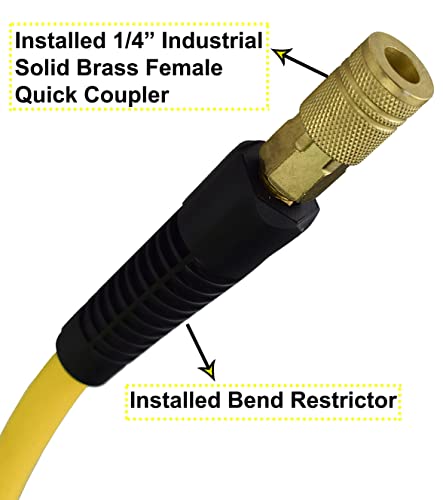 YOTOO Hybrid Air Hose 3/8-Inch by 50-Feet 300 PSI Heavy Duty, Lightweight, Kink Resistant, All-Weather Flexibility with 1/4-Inch Industrial Air Fittings and Bend Restrictors, Yellow - Image 4