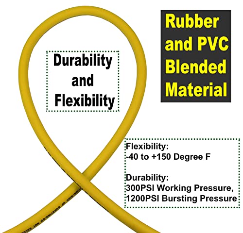 YOTOO Hybrid Air Hose 3/8-Inch by 50-Feet 300 PSI Heavy Duty, Lightweight, Kink Resistant, All-Weather Flexibility with 1/4-Inch Industrial Air Fittings and Bend Restrictors, Yellow - Image 3