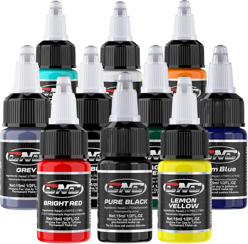 Tattoo Ink 10 Colors Set 12oz 15mlBottle Tattoo Inks Pigment Kit Superior Tattoo Supplies for Lining Shading Tribal and Blending TI60031510