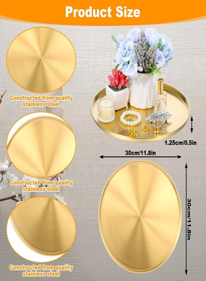 Molain 12 Inch Gold Tray, 6 Pcs Round Serving Stainless Steel Circle Platter Decorative Plate Coffee Table Makeup Organizer Dishes for Bar Display Food Kitchen Dessert Cart Bathroom Candle Display - Image 4