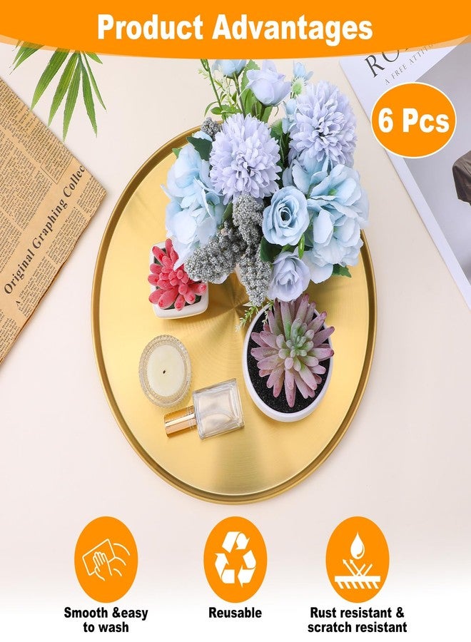 Molain 12 Inch Gold Tray, 6 Pcs Round Serving Stainless Steel Circle Platter Decorative Plate Coffee Table Makeup Organizer Dishes for Bar Display Food Kitchen Dessert Cart Bathroom Candle Display - Image 5