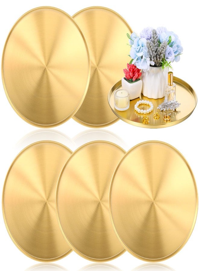Molain 12 Inch Gold Tray, 6 Pcs Round Serving Stainless Steel Circle Platter Decorative Plate Coffee Table Makeup Organizer Dishes for Bar Display Food Kitchen Dessert Cart Bathroom Candle Display - Image 1