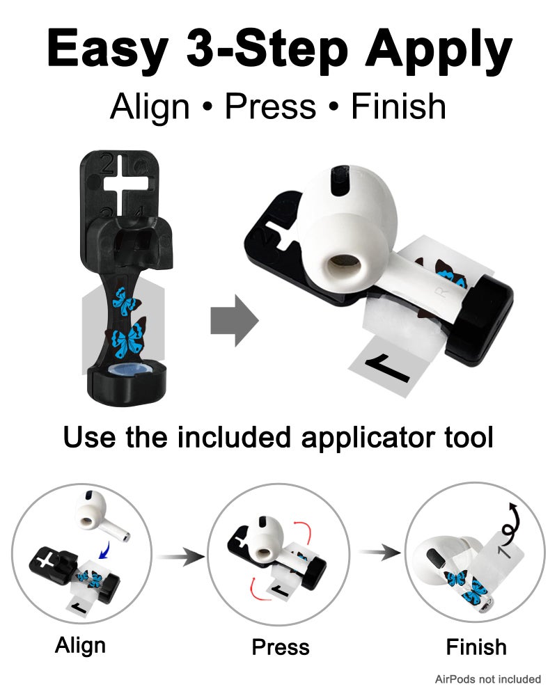 RockMax for AirPods 4 Skin, Cute Decal Sticker for Air Pods 4th Gen, Compatible with Butterfly AirPod Case 2024, Durable Tattoo Wrap, Easy to Identify, Also Fits AirPods Pro 1/2/3, AirPods 1/2/3 - Image 3