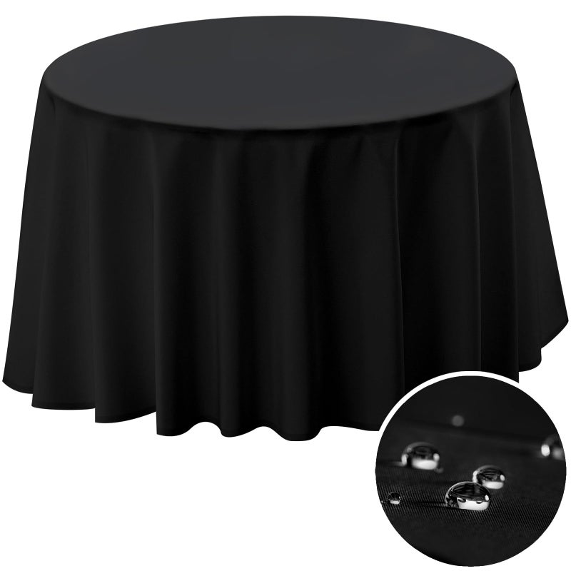 BYDOLL Table Cloth 60 Inch Round Tablecloth Fits Max50 Inch Diameter Table Top,Black Polyester Washable Wrinkle-Free Spillproof Tablecloth for Party Patio Cover - Image 1