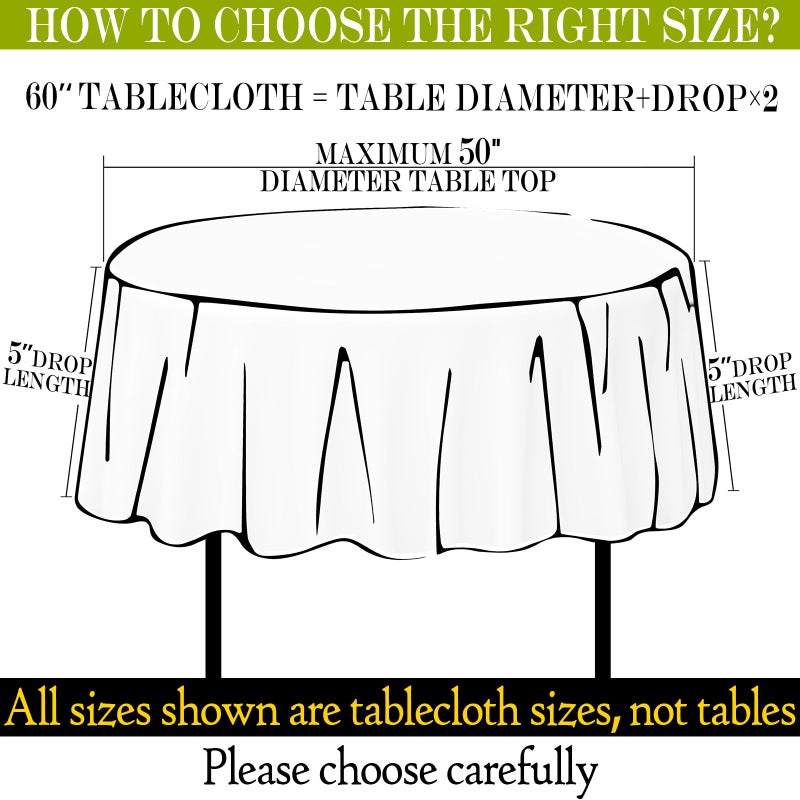 BYDOLL Table Cloth 60 Inch Round Tablecloth Fits Max50 Inch Diameter Table Top,Black Polyester Washable Wrinkle-Free Spillproof Tablecloth for Party Patio Cover - Image 2