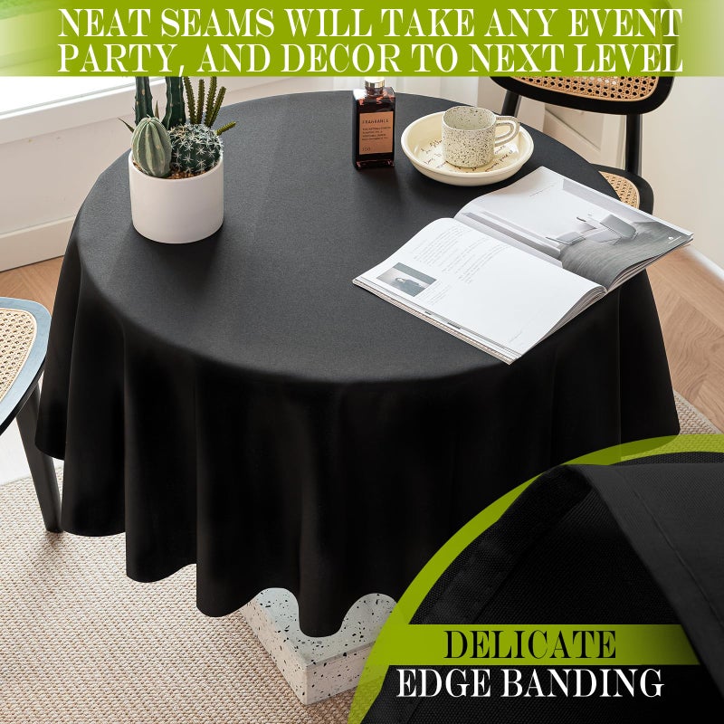 BYDOLL Table Cloth 60 Inch Round Tablecloth Fits Max50 Inch Diameter Table Top,Black Polyester Washable Wrinkle-Free Spillproof Tablecloth for Party Patio Cover - Image 4