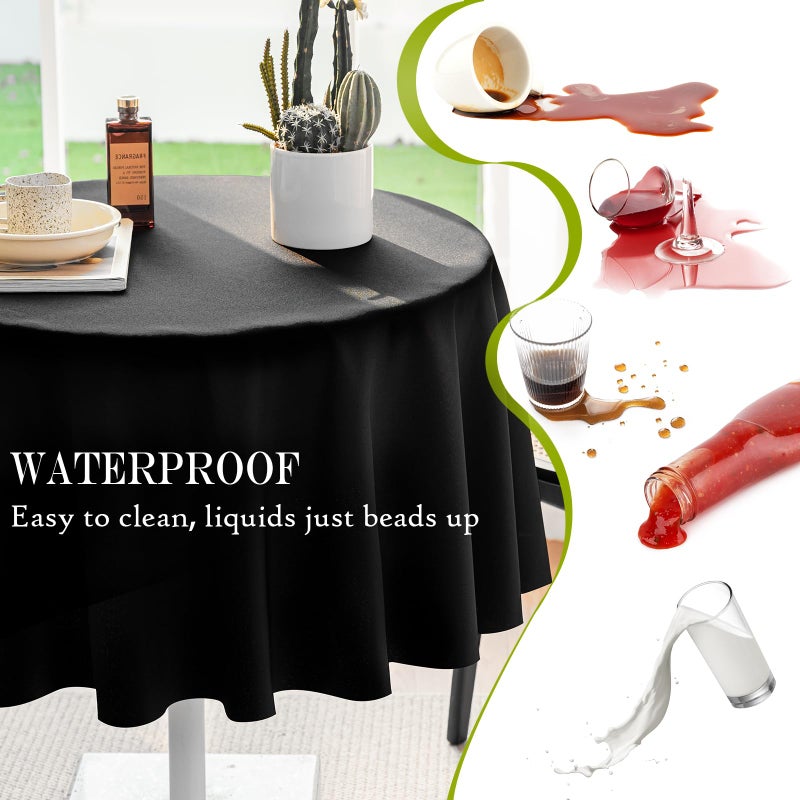 BYDOLL Table Cloth 60 Inch Round Tablecloth Fits Max50 Inch Diameter Table Top,Black Polyester Washable Wrinkle-Free Spillproof Tablecloth for Party Patio Cover - Image 5