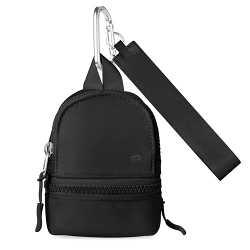 Babysun Mini Backpack Keychain Wristlet Pouch Small Change Coin Purse Cute Zipper Wallet With 3 RFID Card Slots For Women/Men Airpods Cosmetics (Black) - Image 1