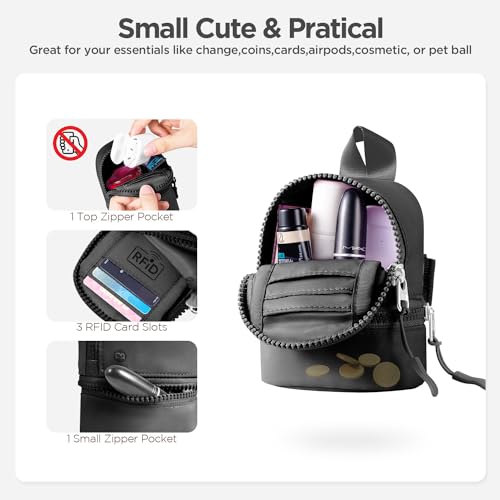Babysun Mini Backpack Keychain Wristlet Pouch Small Change Coin Purse Cute Zipper Wallet With 3 RFID Card Slots For Women/Men Airpods Cosmetics (Black) - Image 4