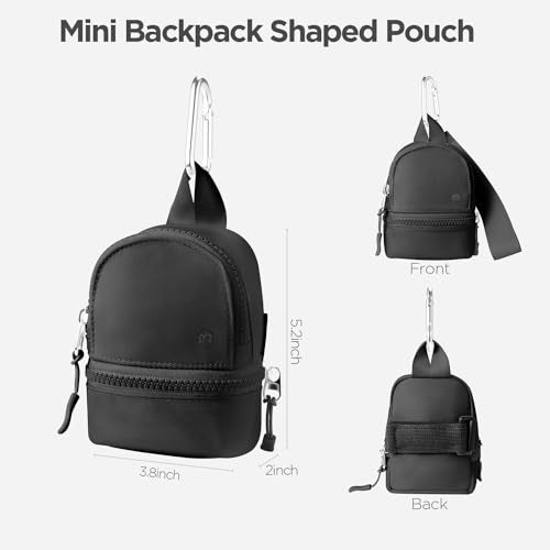Babysun Mini Backpack Keychain Wristlet Pouch Small Change Coin Purse Cute Zipper Wallet With 3 RFID Card Slots For Women/Men Airpods Cosmetics (Black) - Image 2