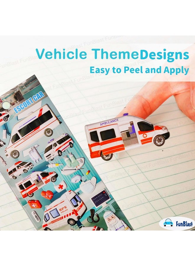 فنبلاست مجموعة ملصقات FunBlast بموضوع المركبات - 4 ورقات، أكثر من 100 ملصق كاواي منتفخ للأطفال، ملصقات ثلاثية الأبعاد للبنات، ملصقات جمالية، ملصقات إسفنجية للأطفال، ملصقات ذاتية اللصق (متعددة الألوان) - Image 5