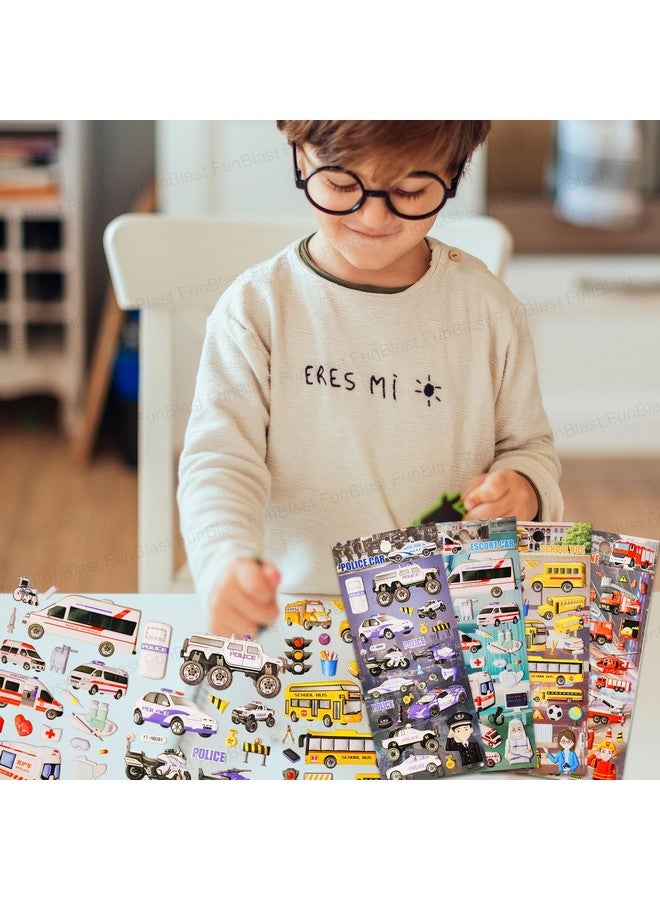 فنبلاست مجموعة ملصقات FunBlast بموضوع المركبات - 4 ورقات، أكثر من 100 ملصق كاواي منتفخ للأطفال، ملصقات ثلاثية الأبعاد للبنات، ملصقات جمالية، ملصقات إسفنجية للأطفال، ملصقات ذاتية اللصق (متعددة الألوان) - Image 3