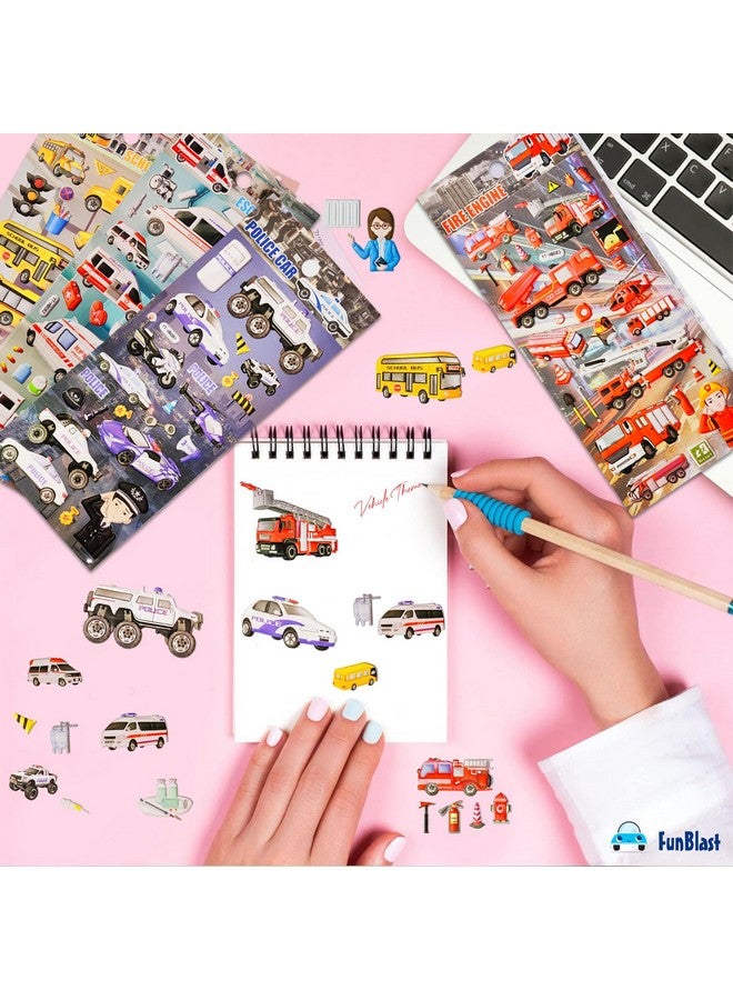 فنبلاست مجموعة ملصقات FunBlast بموضوع المركبات - 4 ورقات، أكثر من 100 ملصق كاواي منتفخ للأطفال، ملصقات ثلاثية الأبعاد للبنات، ملصقات جمالية، ملصقات إسفنجية للأطفال، ملصقات ذاتية اللصق (متعددة الألوان) - Image 4