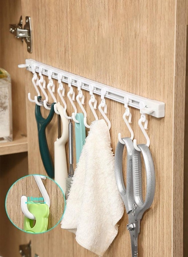 Krushika Enterprise Wall Mounted Sliding Hook Rail with 10 Adjustable Hooks – Multipurpose Rack for Kitchen Utensils, Keys, Coats, Towels – Adhesive or Screw Mount Installation - Image 3