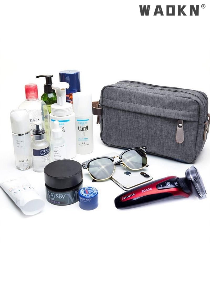 WAOKN Travel Toiletry Bag for Business Trips, Large Capacity Waterproof Nylon Hanging Dopp Kit, Breathable Portable Shaving Organizer for Men & Women, Compact Water Resistant Oxford Fabric Handheld Cosmetic Storage Bag for Business Trips, Outdoor Travel，grey - Image 5
