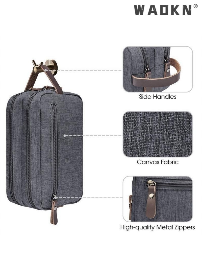 WAOKN Travel Toiletry Bag for Business Trips, Large Capacity Waterproof Nylon Hanging Dopp Kit, Breathable Portable Shaving Organizer for Men & Women, Compact Water Resistant Oxford Fabric Handheld Cosmetic Storage Bag for Business Trips, Outdoor Travel，grey - Image 2