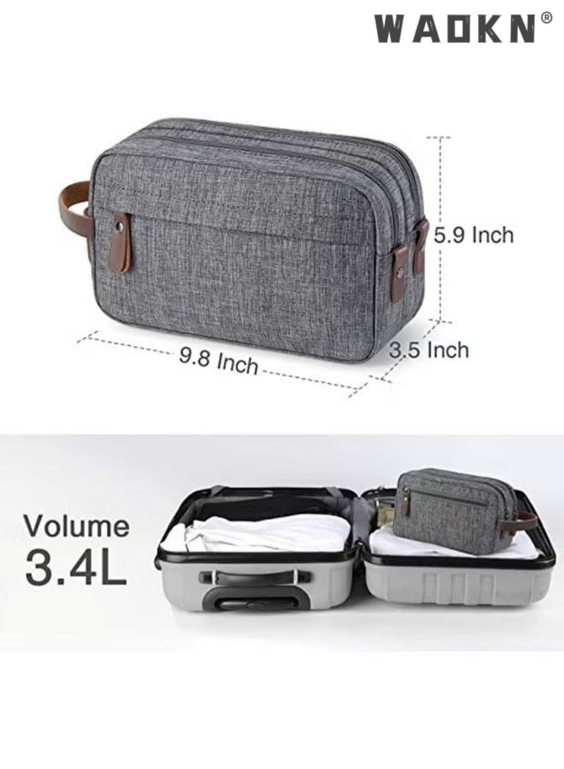 WAOKN Travel Toiletry Bag for Business Trips, Large Capacity Waterproof Nylon Hanging Dopp Kit, Breathable Portable Shaving Organizer for Men & Women, Compact Water Resistant Oxford Fabric Handheld Cosmetic Storage Bag for Business Trips, Outdoor Travel，grey - Image 4