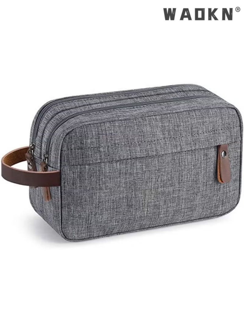 WAOKN Travel Toiletry Bag for Business Trips, Large Capacity Waterproof Nylon Hanging Dopp Kit, Breathable Portable Shaving Organizer for Men & Women, Compact Water Resistant Oxford Fabric Handheld Cosmetic Storage Bag for Business Trips, Outdoor Travel，grey - Image 1