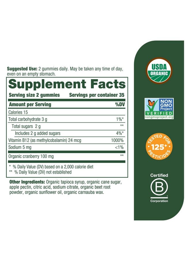 MegaFood Vitamin B12 Energy Gummies - Vegan - With Methyl B12 Vitamins to Support Cellular Energy Production - Cranberry - Daily Vitamin B12 Supplement - USDA Organic - 70 Gummies, 35 Servings - Image 3