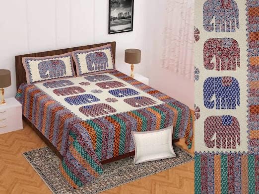 Blizz Mont by Jaipur Fabrics | 100% Cotton Badmeri Print Double Bedsheet with 2 Pillow Cover Set | 100% Fast Colour | Size- 100 x 108 Inch- (Design 7)-C1 - Image 2