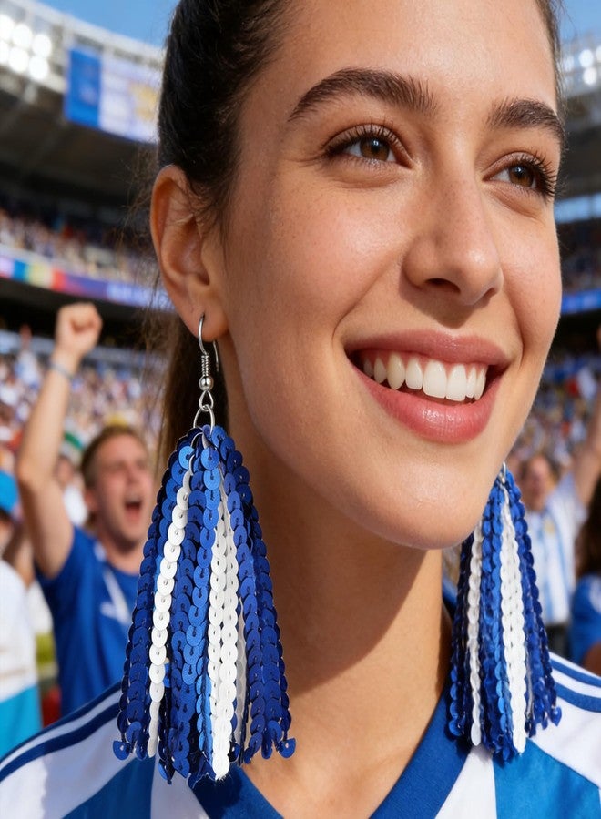imani Cheerleader Earrings Football Dallas Blue White Cowboys Inspired Gameday Fans Party Decor Outfits - Image 3