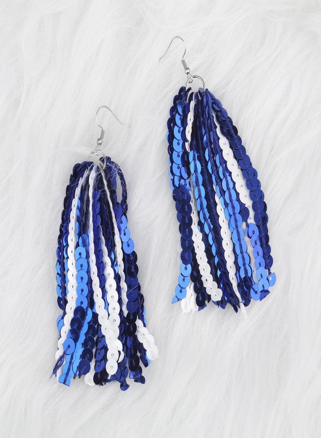 imani Cheerleader Earrings Football Dallas Blue White Cowboys Inspired Gameday Fans Party Decor Outfits - Image 4