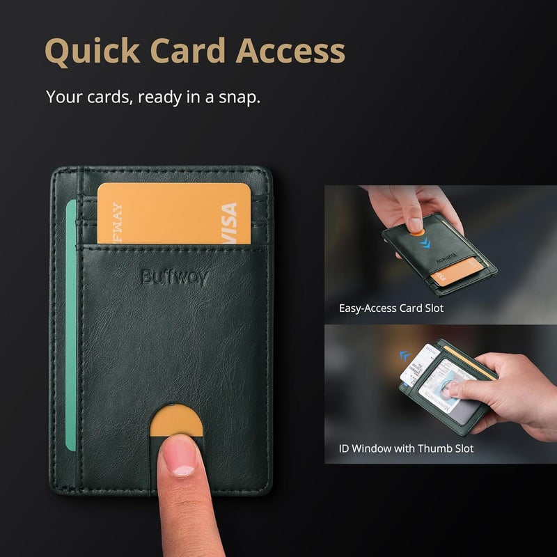 Buffway Slim Minimalist Front Pocket RFID Blocking Leather Wallets for Men and Women - Alaska Green - Image 3