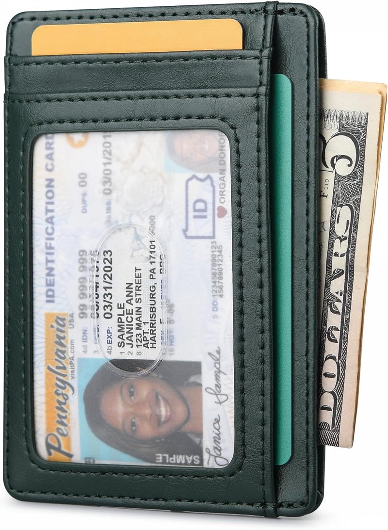 Buffway Slim Minimalist Front Pocket RFID Blocking Leather Wallets for Men and Women - Alaska Green - Image 2